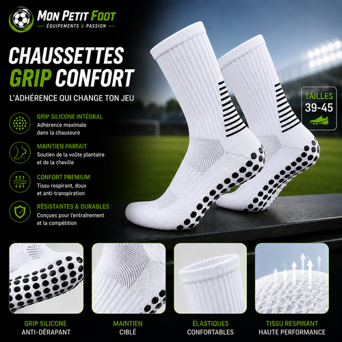 Chaussettes de foot antidérapantes Mon Petit Foot, coloris blanc et noir