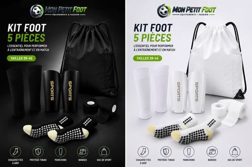 Kit foot 5 pièces Mon Petit Foot : sac, chaussettes à grip, protège-tibias, manchons et bandes