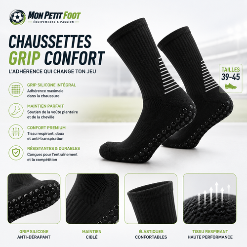 Détail du grip silicone des chaussettes de foot antidérapantes