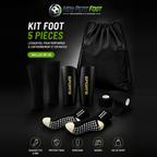 Kit foot 5 pièces coloris noir : sac à cordon, chaussettes à grip, protège-tibias, manchons et bandes adhésives