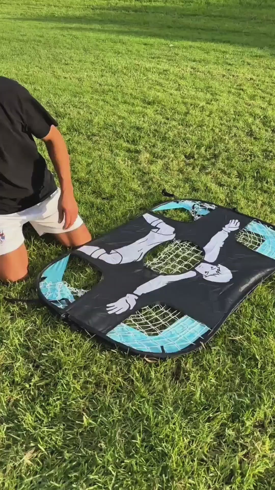 Montage complet du but de foot 2-en-1 pop-up, du déballage à la pose des piquets d'ancrage